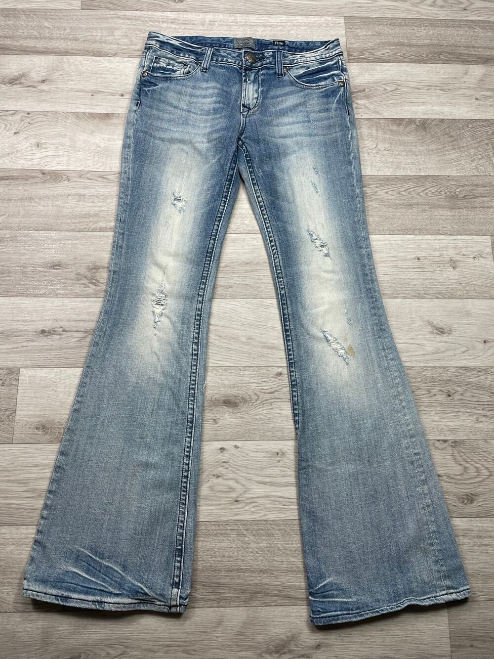 🔥Y2K Rerock Express Flare Bootcut Jeans Low Rise Rhinestone Stretch Distress